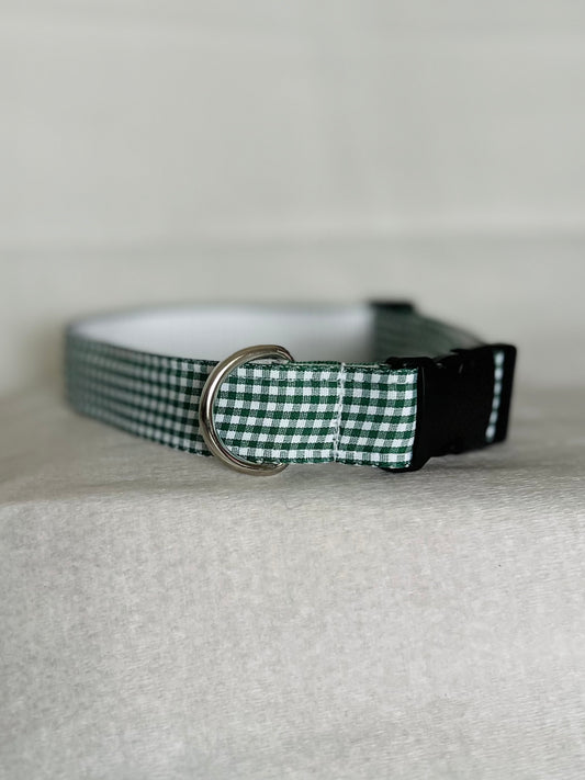 Forest Green Gingham Dog Collar