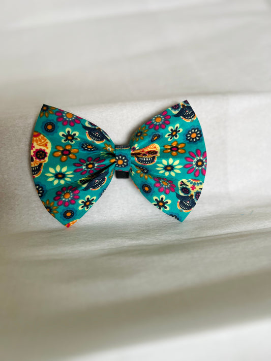 Mexican Candy Skulls Dog Bow Tie - Blue